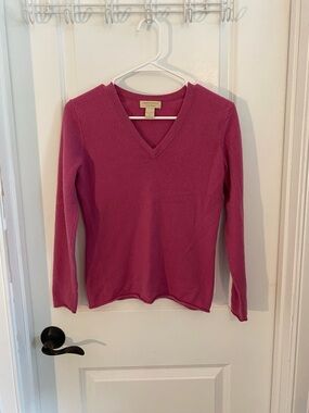 Simply Cashmere V-Neck Cashmere Sweater in Berry Pink